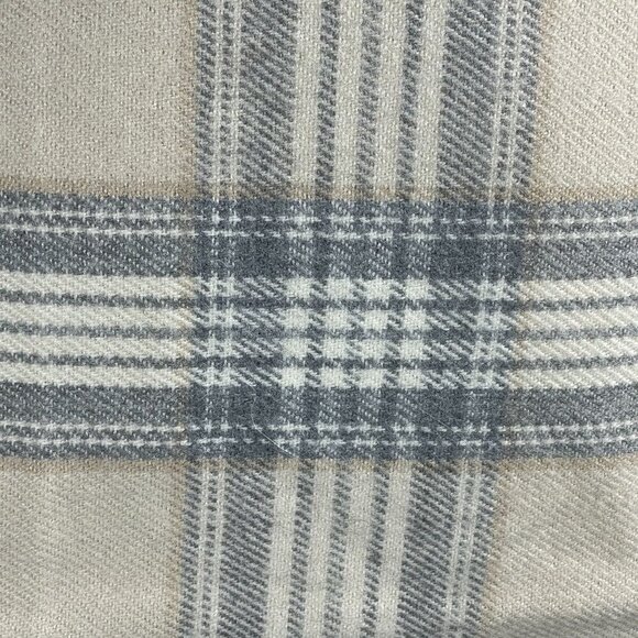 J.Crew Factory Blanket Scarf Plaid Cream Grey Fringe Nuetral One Size - Picture 5 of 7